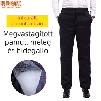 Téli vastag pamut munkanadrág integrált selyem-pamut béléssel (98%), hideg elleni védelem, uniszex magas derék