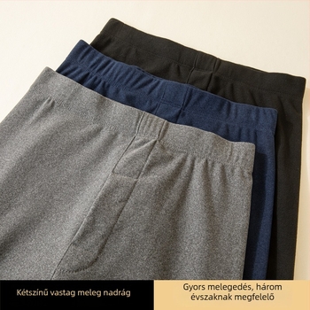 Férfi antibakteriális termál nadrág középső derekú, fleece béléssel, vastag poliészter anyag, karcsú szabás