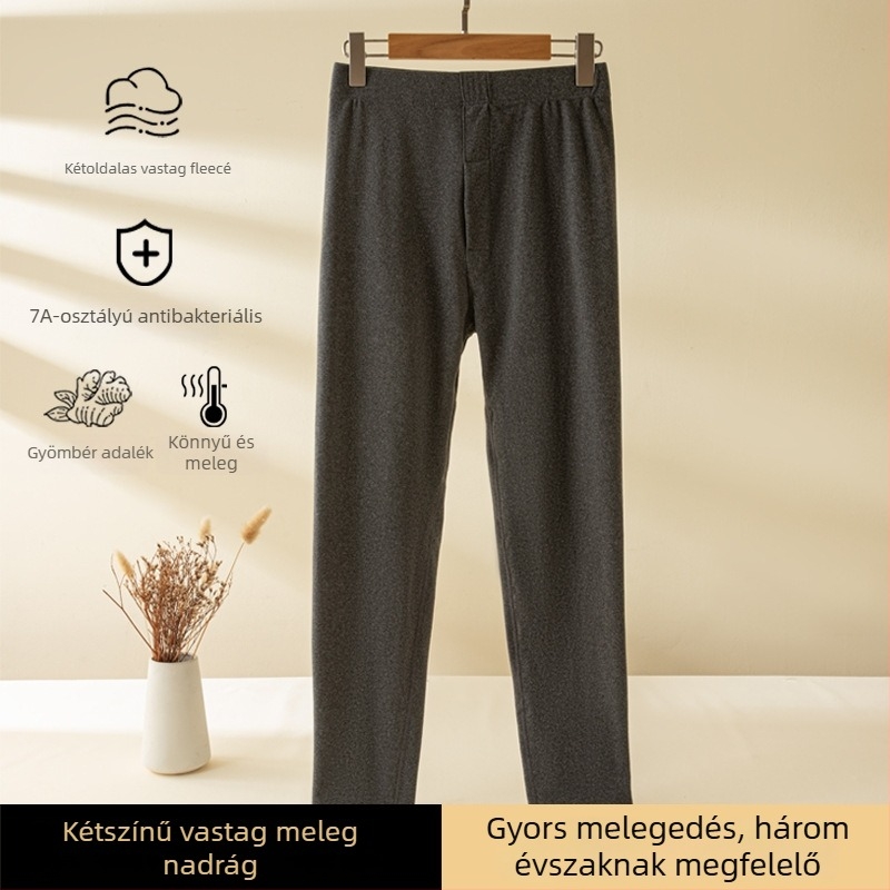 Férfi antibakteriális termál nadrág középső derekú, fleece béléssel, vastag poliészter anyag, karcsú szabás
