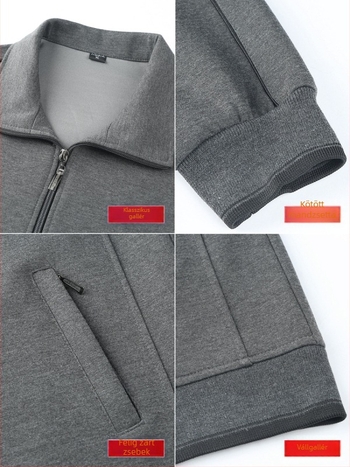 Férfi sportos külső ruha, lazán szabott, állógallér, cipzár, poliészter 94%+