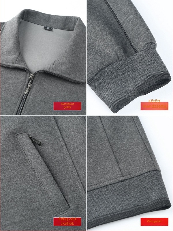 Férfi sportos külső ruha, lazán szabott, állógallér, cipzár, poliészter 94%+