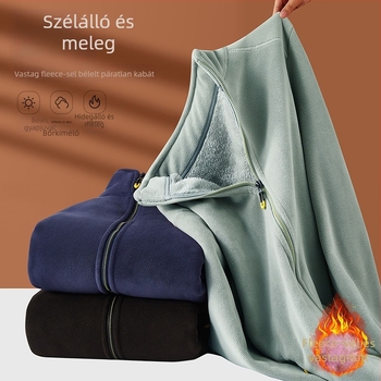 Kétoldalas fleece-béléses kardigán álló gallérral, cipzárral az elején, hosszú ujjú, vastag poliészter, uniszex (férfiak és nők)