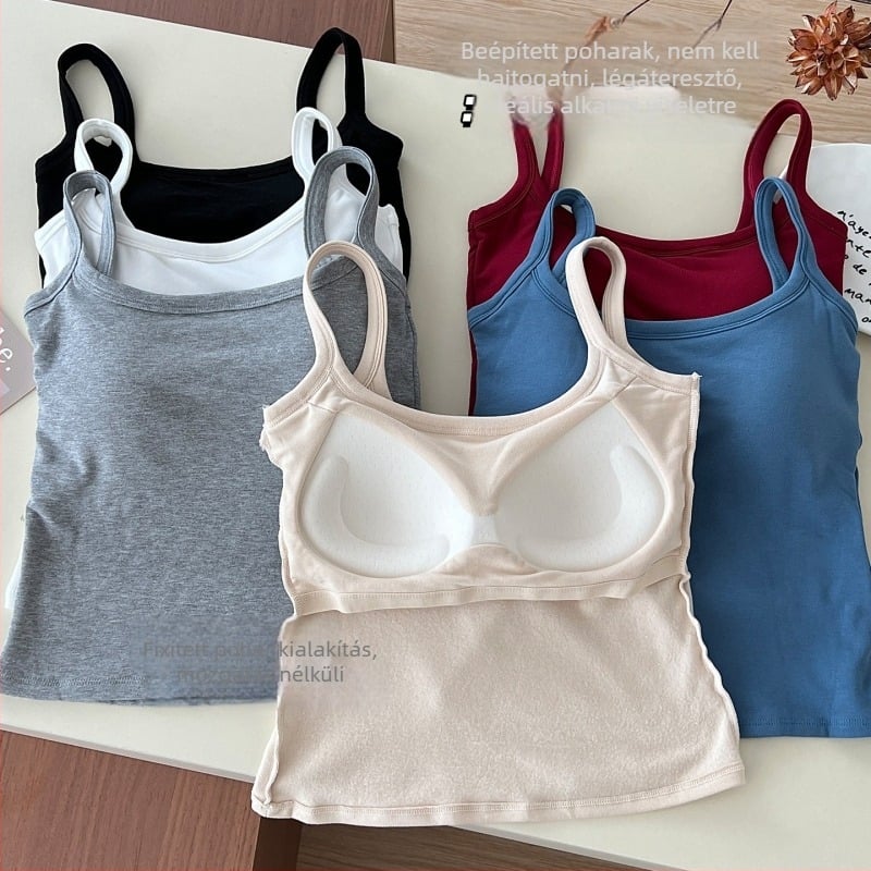 Viskóz anyagú camisole mellkas párnával és fleece-beléssel, négyszögletes nyakvonal, karcsú fazon