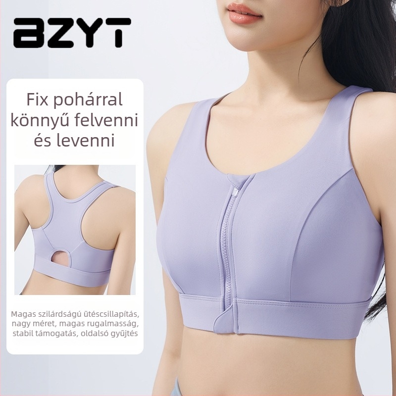 Női sportmelltartó elől cipzárral, állítható, ütésálló és lélegző, anyag: Nylon 76% / Spandex 24%