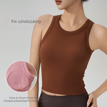 KURYOGA Női sporttop beépített kosárral – ütésálló, 92% nylon + 8% spandex, karcsú fazon, normál hossz, 2025. szezon