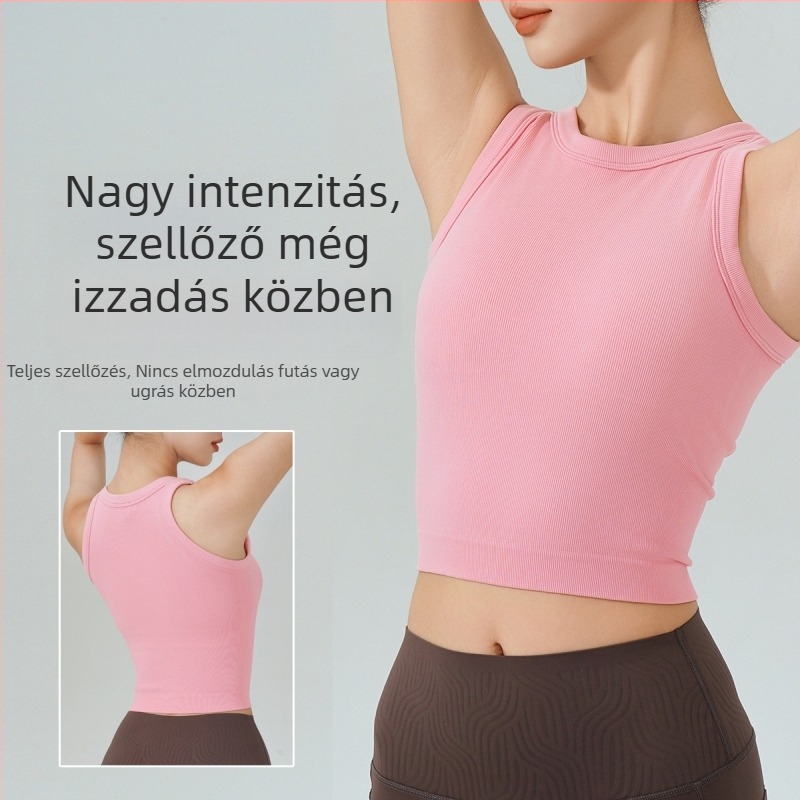 KURYOGA Női sporttop beépített kosárral – ütésálló, 92% nylon + 8% spandex, karcsú fazon, normál hossz, 2025. szezon
