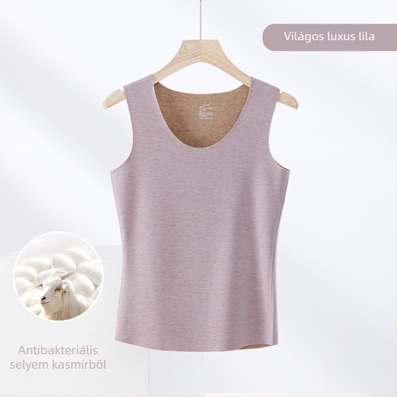 Termikus mellény kasmír-selyem keverékből, varrás nélküli, kerek nyakú, extravastag anyag 301–350 g/m², külső viseletre alkalmas