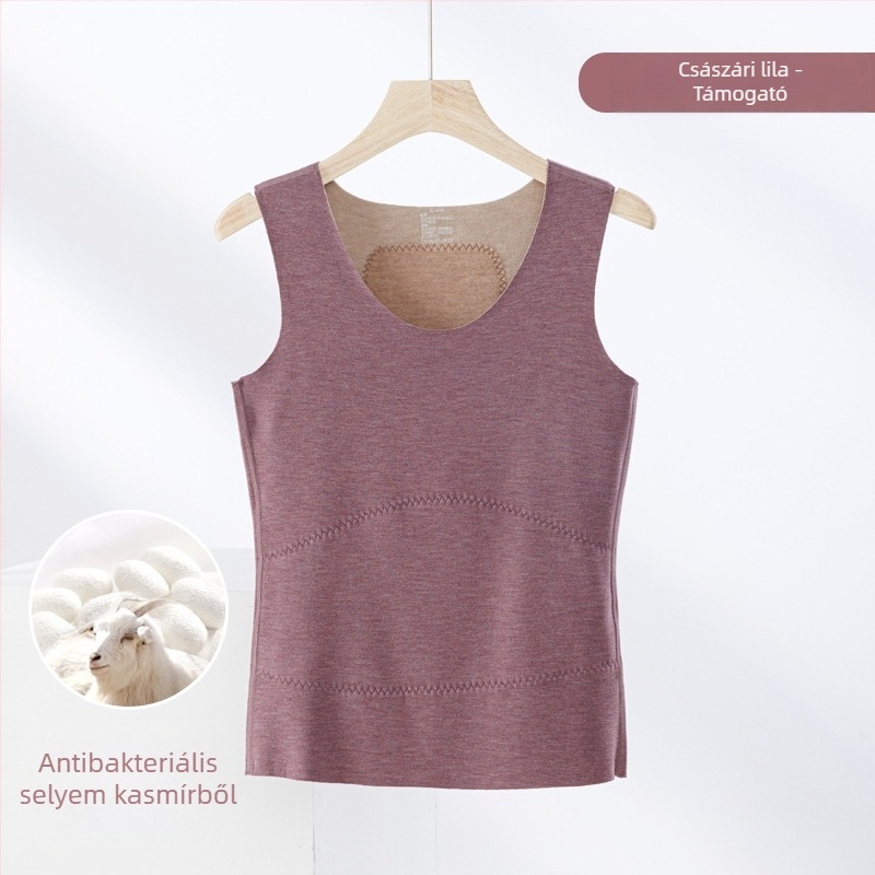 Termikus mellény kasmír-selyem keverékből, varrás nélküli, kerek nyakú, extravastag anyag 301–350 g/m², külső viseletre alkalmas