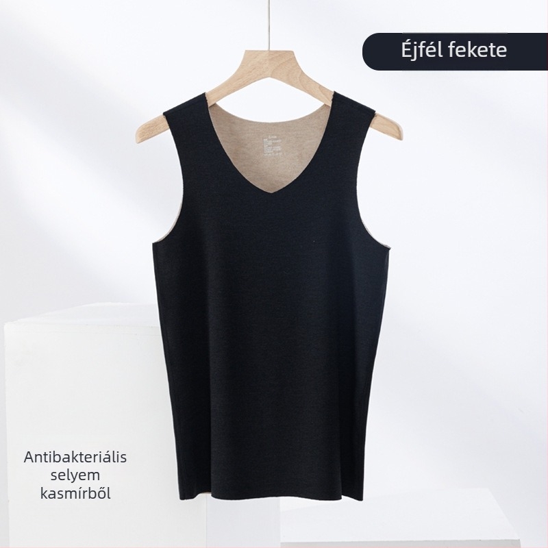 Termikus mellény kasmír-selyem keverékből, varrás nélküli, kerek nyakú, extravastag anyag 301–350 g/m², külső viseletre alkalmas