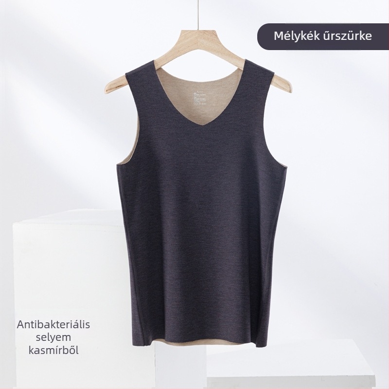 Termikus mellény kasmír-selyem keverékből, varrás nélküli, kerek nyakú, extravastag anyag 301–350 g/m², külső viseletre alkalmas