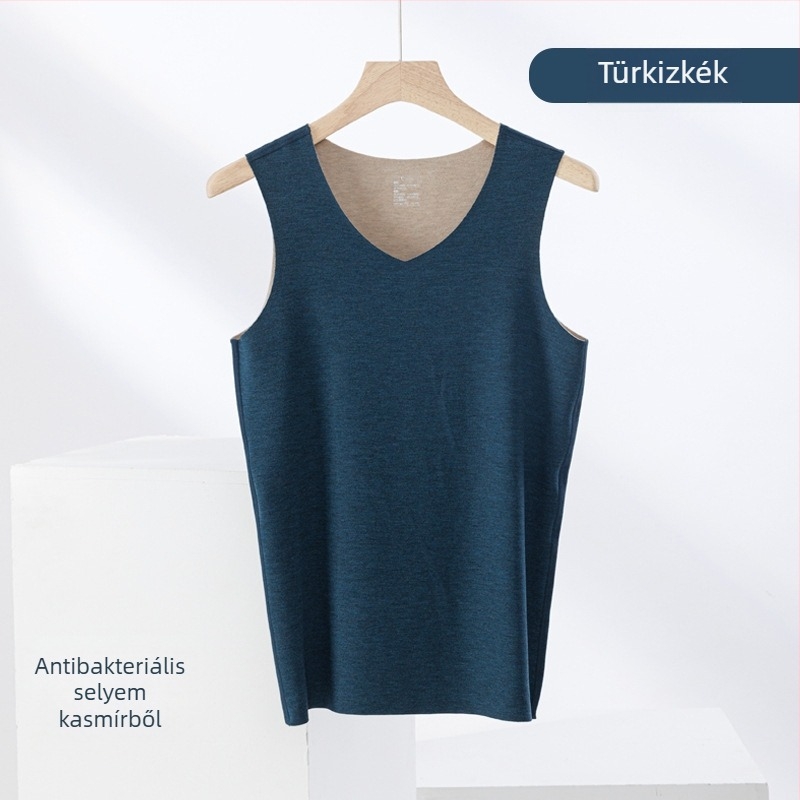 Termikus mellény kasmír-selyem keverékből, varrás nélküli, kerek nyakú, extravastag anyag 301–350 g/m², külső viseletre alkalmas