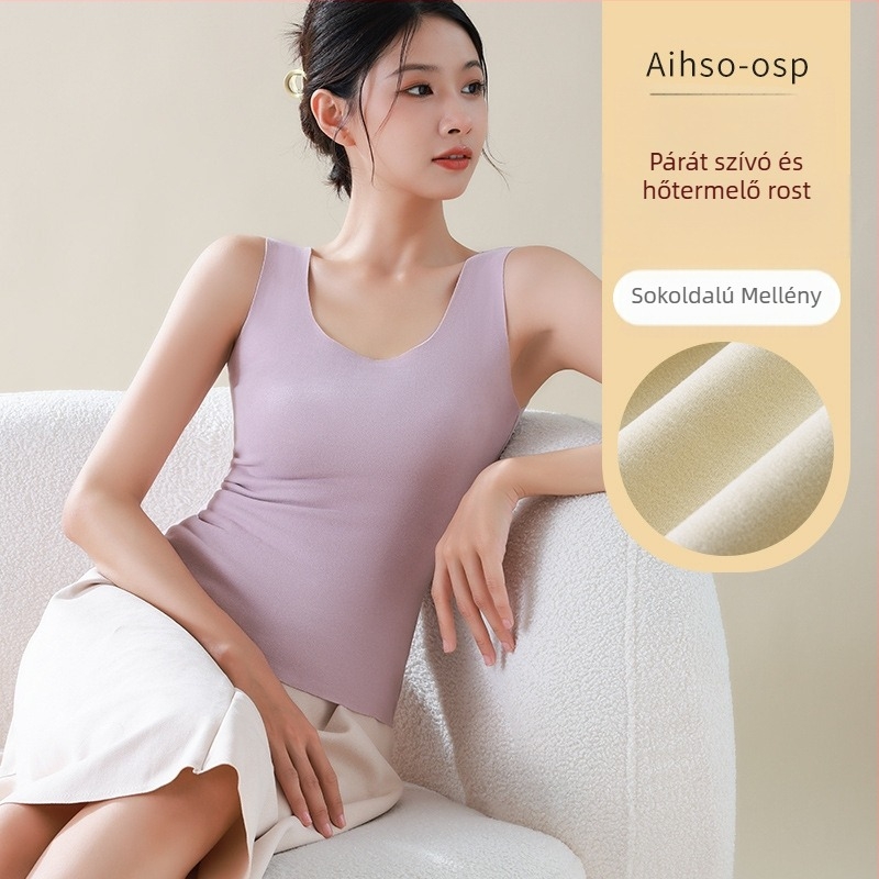 Női nylonból készült meleg mellény fleece-béléssel, varrat nélküli kivitel, kerek nyakú, vastagság 201–250 g/m²