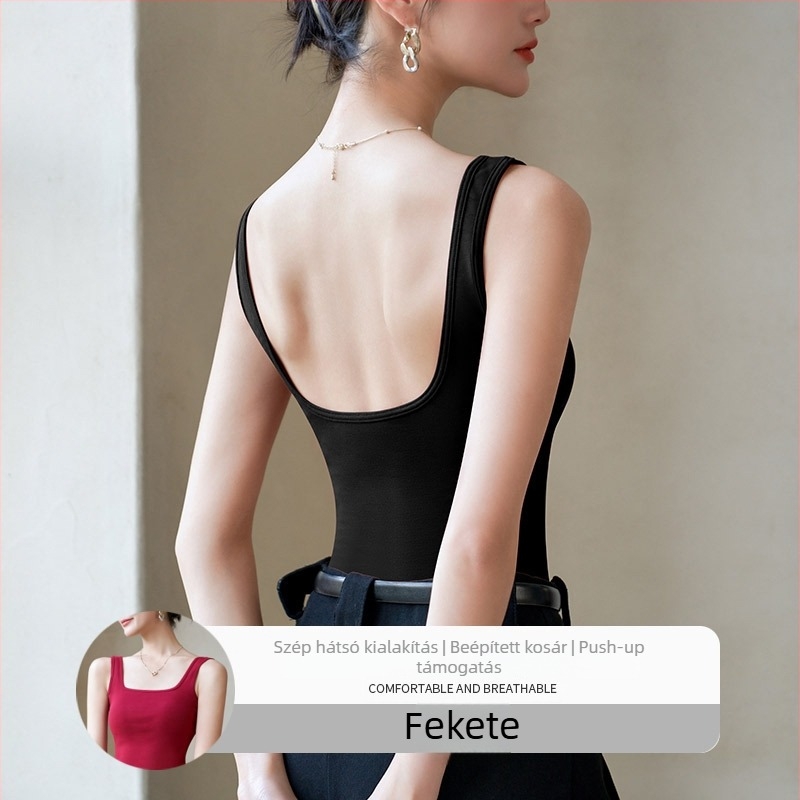 Vest-stílusú camisole beépített melltartó betéttel, karcsú szabás, pamut-elasztán keverék, 2025 tavasza