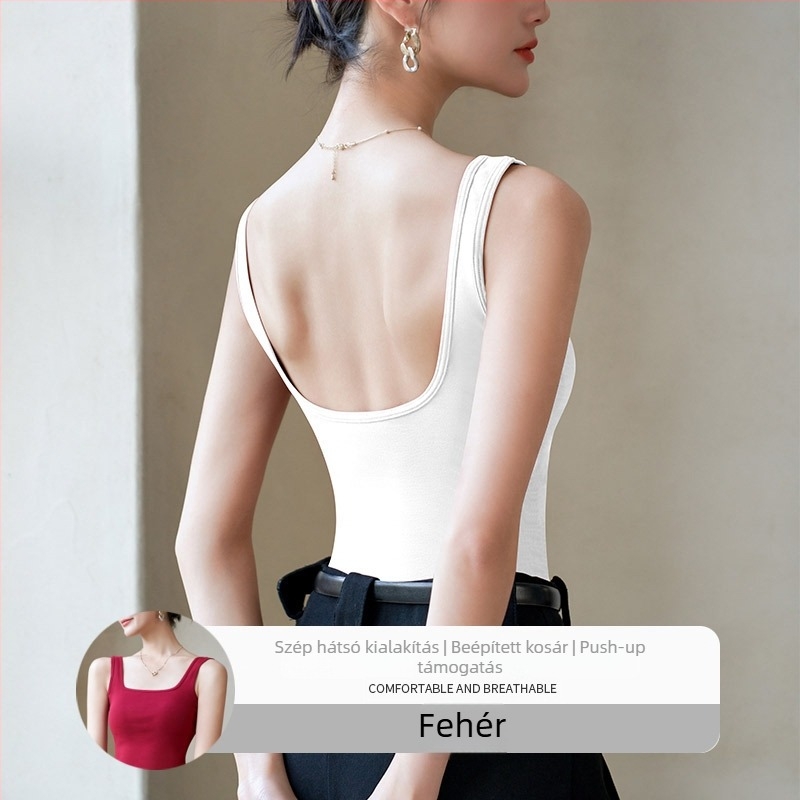 Vest-stílusú camisole beépített melltartó betéttel, karcsú szabás, pamut-elasztán keverék, 2025 tavasza
