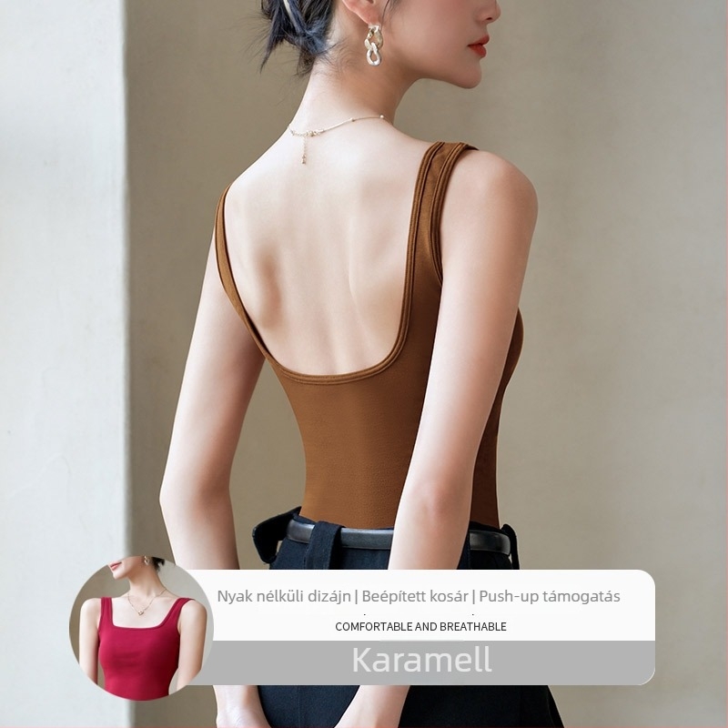 Vest-stílusú camisole beépített melltartó betéttel, karcsú szabás, pamut-elasztán keverék, 2025 tavasza
