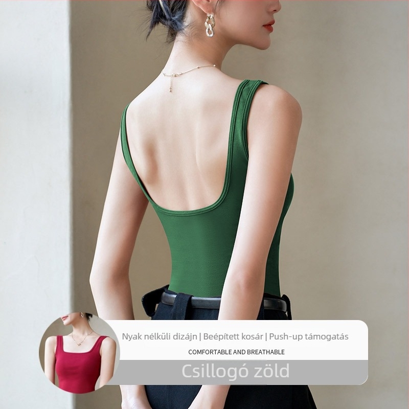 Vest-stílusú camisole beépített melltartó betéttel, karcsú szabás, pamut-elasztán keverék, 2025 tavasza