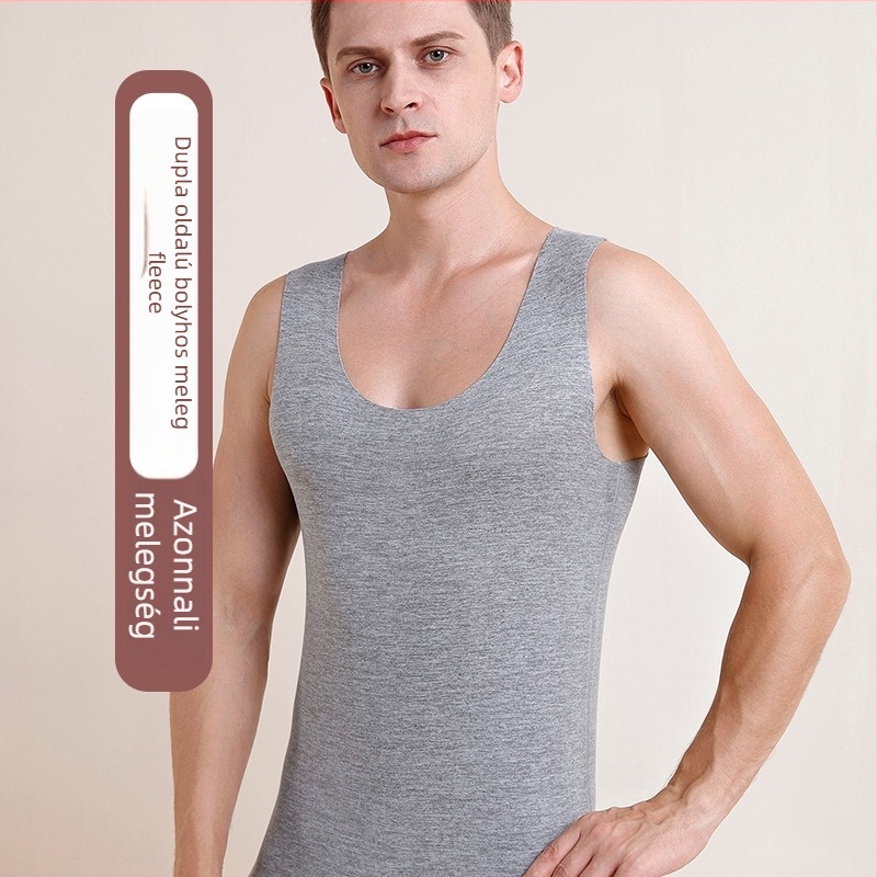 Férfi termál mellény gyapjú-selyem anyagból, vastagság 251–300 g/m², kerek nyakú, egyetlen réteg