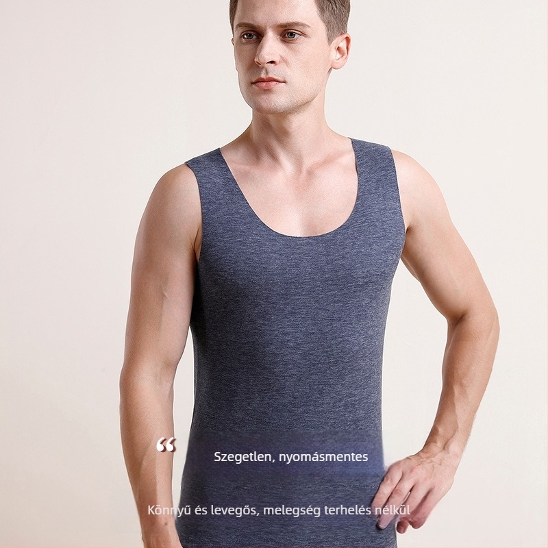 Férfi termál mellény gyapjú-selyem anyagból, vastagság 251–300 g/m², kerek nyakú, egyetlen réteg