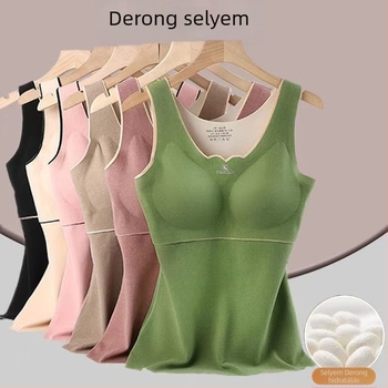 Női termikus mellény melltartóval és párnákkal, Cup-in dizájn, vastag plüss belső, Derong akril, önmelegítő, egyrétegű