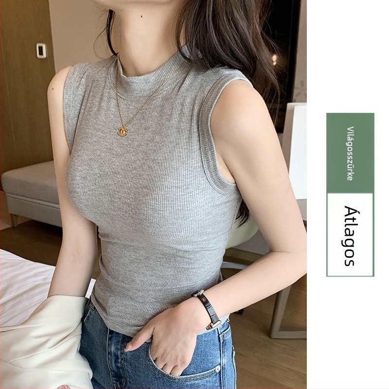 Női bordázott kötött ujjatlan felső kerek nyakkal - slim fit, magas rugalmasság, viszkóz 90–95%