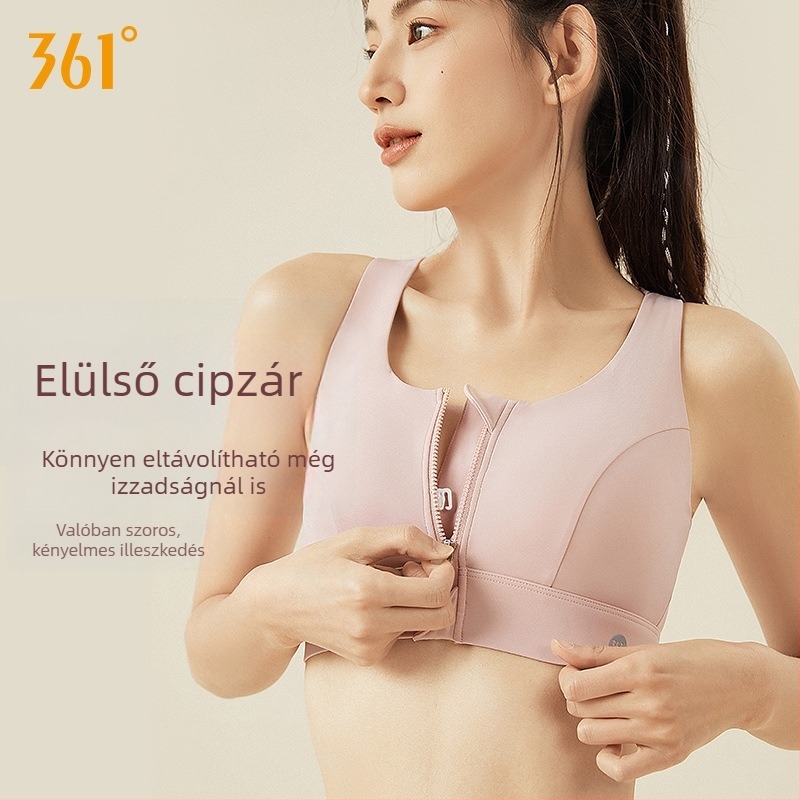 361 Női jóga sportmelltartó elülső cipzárral, magas szilárdságú, lélegző nejlon anyag, párnázott