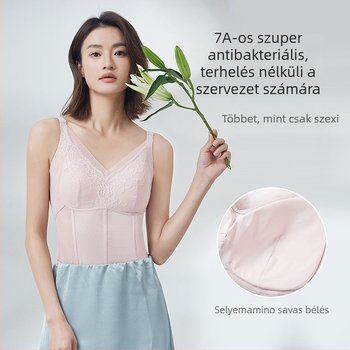 Csipkés camisole mellkas párnával, V-nyakú, sling típusú pántok, nylon anyag