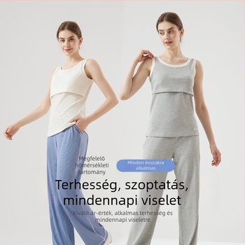Anyasági szoptatós top – Sling stílus, kerek nyakú, ujj nélküli, normál hossz, pamut-selyem-elasztán keverék, szoptatási hozzáférés