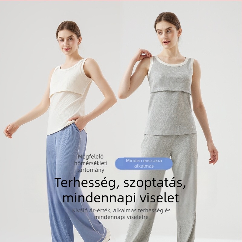 Anyasági szoptatós top – Sling stílus, kerek nyakú, ujj nélküli, normál hossz, pamut-selyem-elasztán keverék, szoptatási hozzáférés