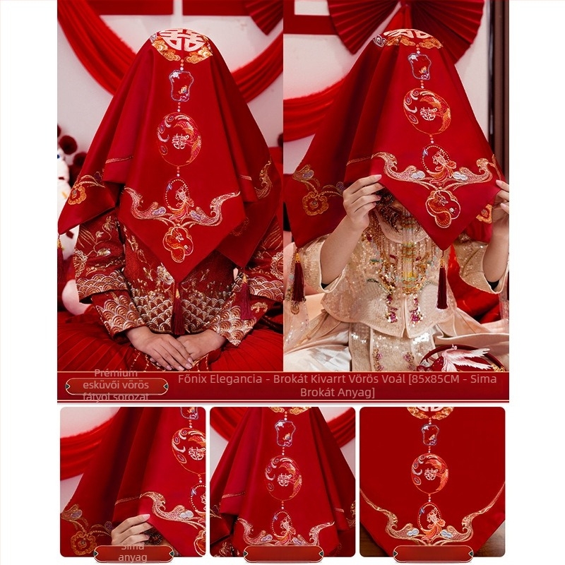 Esküvői menyasszonyi fejkendő hímzett selyemből, hagyományos kínai esküvői viselethez (Anyag: hímzett selyem; Használat: Esküvő; Kategória: Egyéb esküvői kellékek)