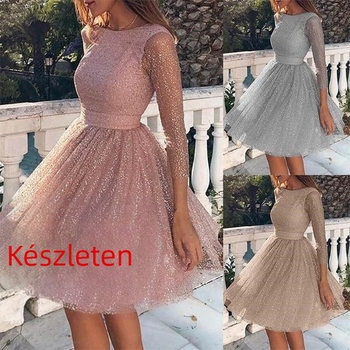 Yuqi hosszú ujjú ruha, magas derékvonal, A-vonal, midi hosszúságú, anyaga tussah selyem és viszkóz keverék, fő anyag tartalma legfeljebb 30%