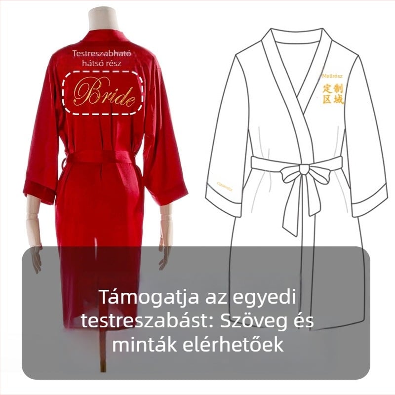 Menyasszony és koszorúslány hímzett köntös szintetikus selyemből, hosszú ujjú, hajónyakú