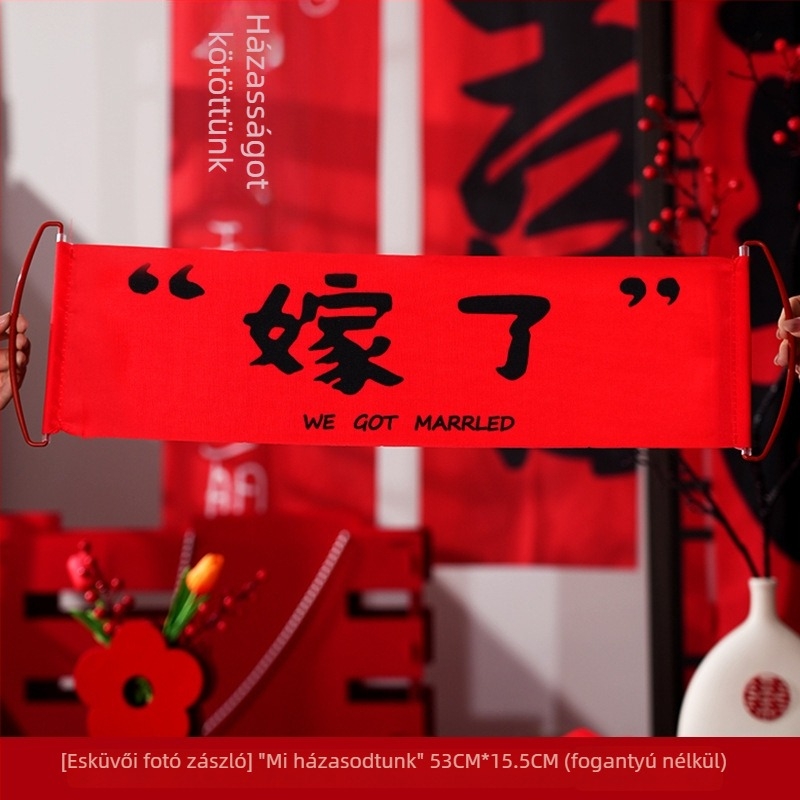 Esküvői fotó kellékek: kézzel húzható banner az eljegyzéshez, menyasszonyi reggeli köntös, póz kellékek (Material: Jam; Import: No; Packing volume: 1; Gross weight: 1; Category: Happy words)
