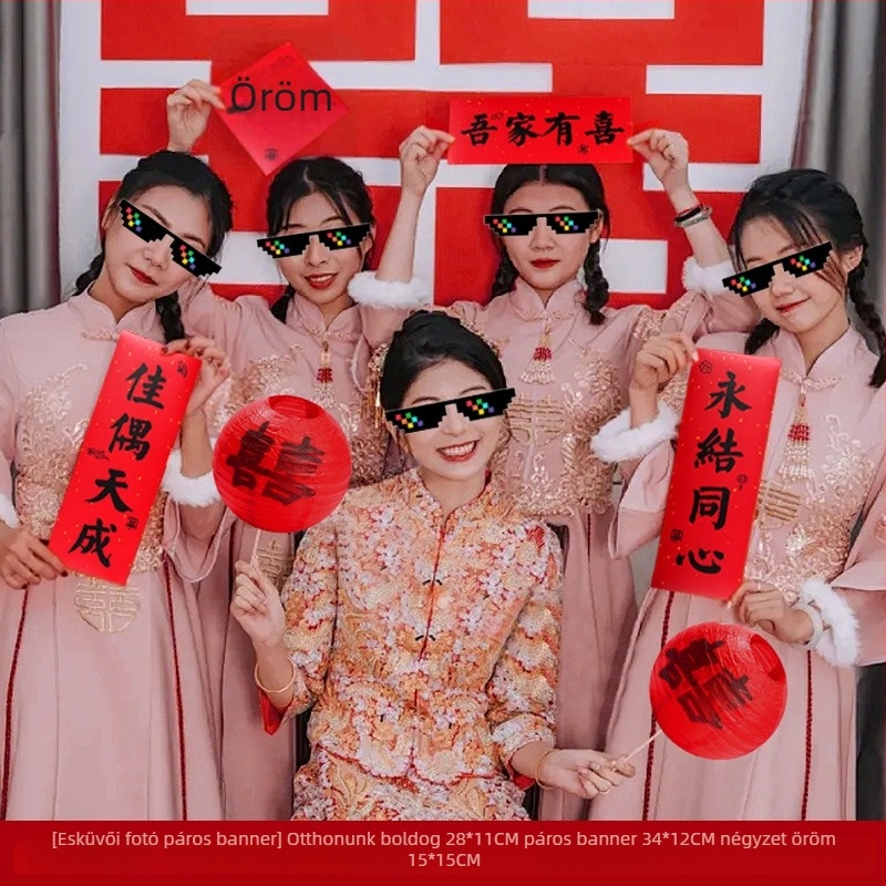 Esküvői fotó kellékek: kézzel húzható banner az eljegyzéshez, menyasszonyi reggeli köntös, póz kellékek (Material: Jam; Import: No; Packing volume: 1; Gross weight: 1; Category: Happy words)