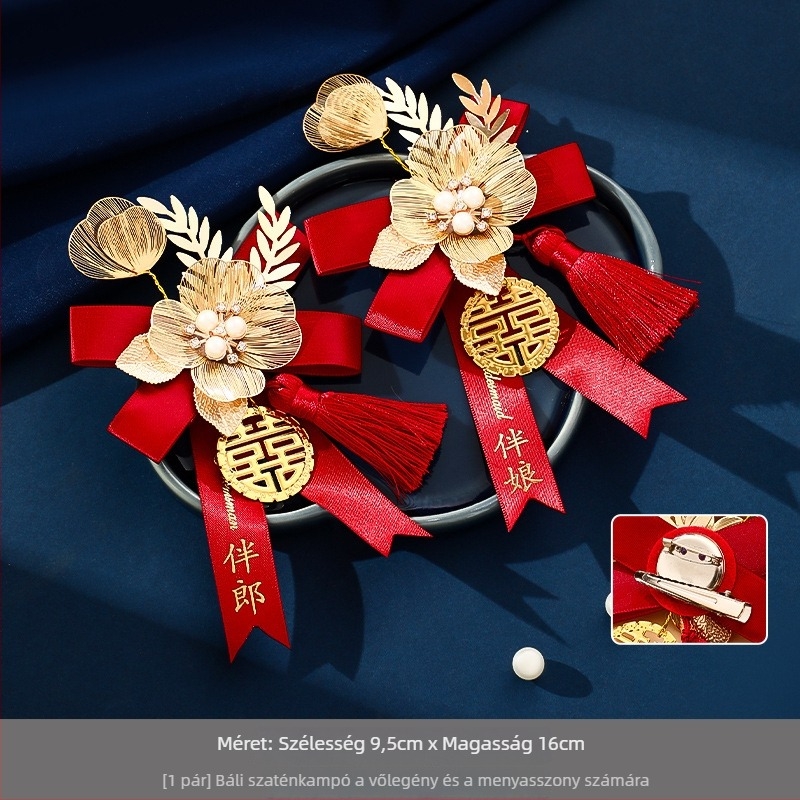 Esküvői corsage készlet menyasszony és vőlegény részére, illetve a család számára - kézzel készített szalagból készült brokák