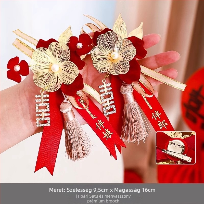 Esküvői corsage készlet menyasszony és vőlegény részére, illetve a család számára - kézzel készített szalagból készült brokák