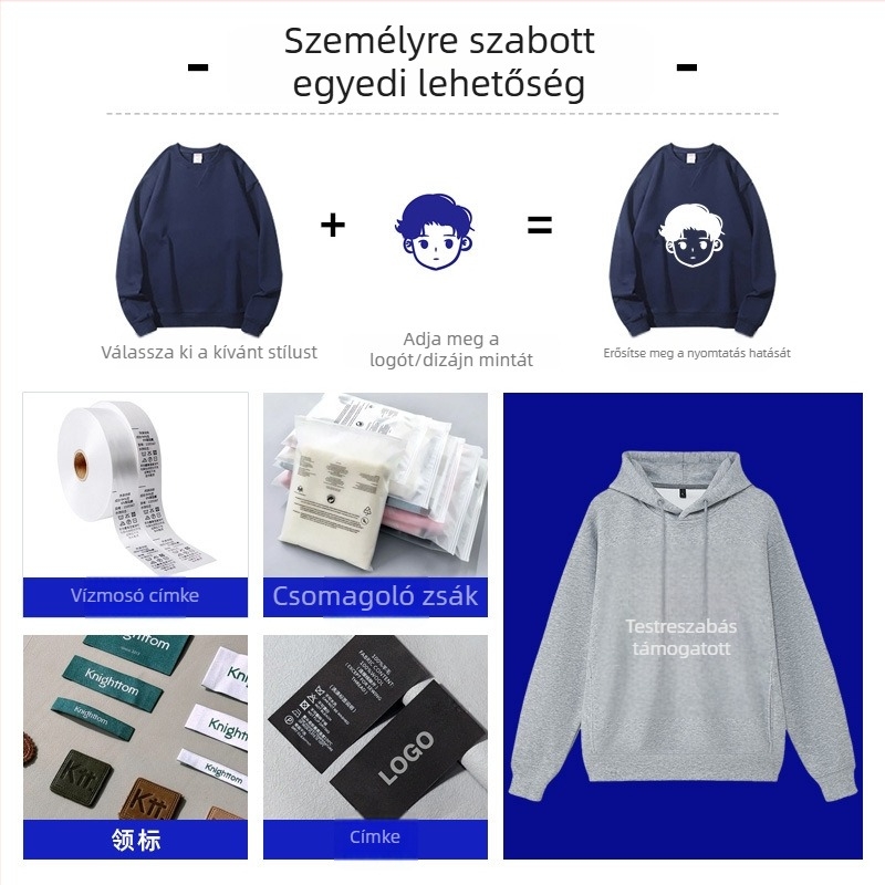 Őszi-téli kapucnis pulóver logónyomtatással és csillagos ég minta, fleece bélés, nehéz kivitelű, 301–350 g