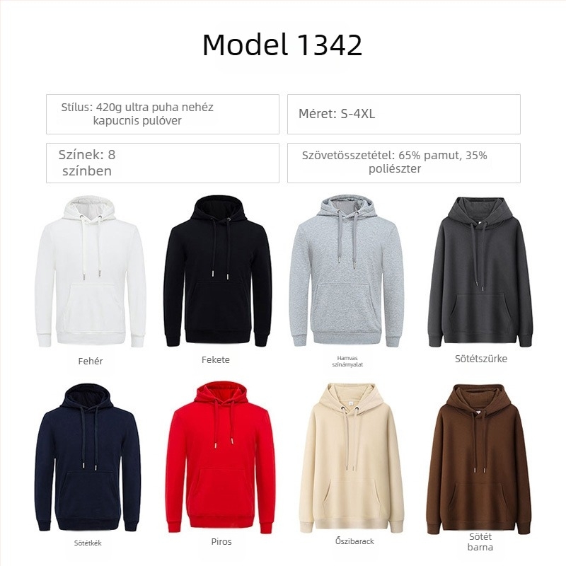 Őszi-téli kapucnis pulóver logónyomtatással és csillagos ég minta, fleece bélés, nehéz kivitelű, 301–350 g