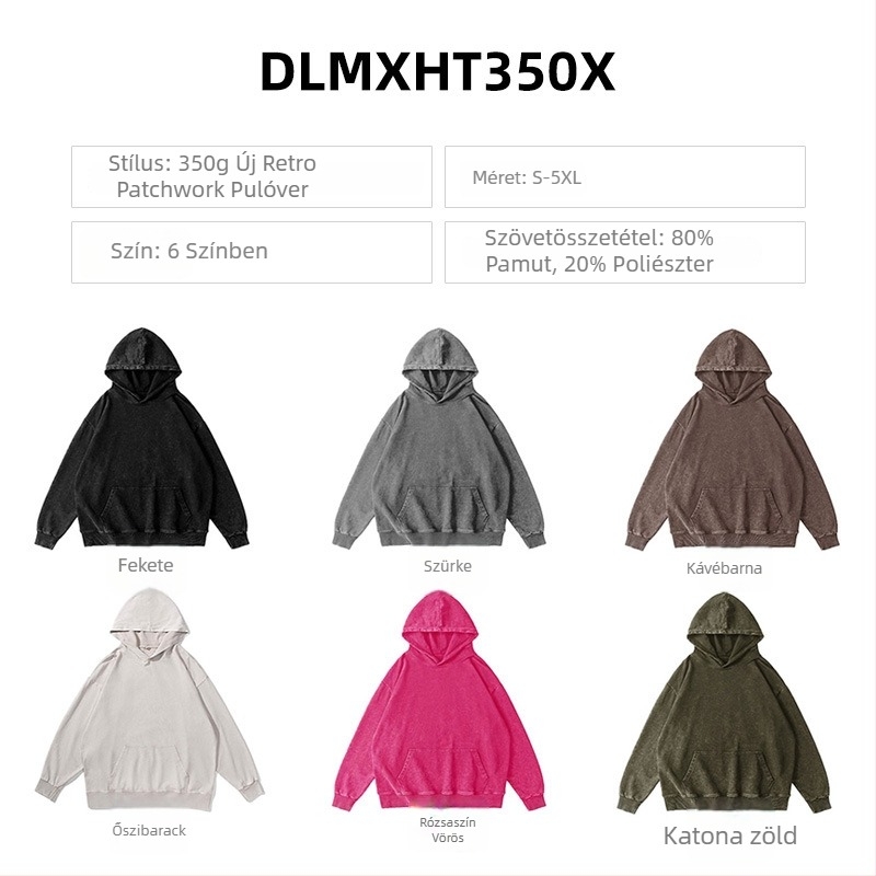 Őszi-téli kapucnis pulóver logónyomtatással és csillagos ég minta, fleece bélés, nehéz kivitelű, 301–350 g