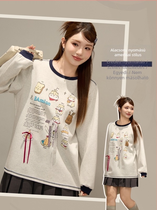 Női kapucnis pulóver állatmintával, 2025 ősz, laza fazon, pamut