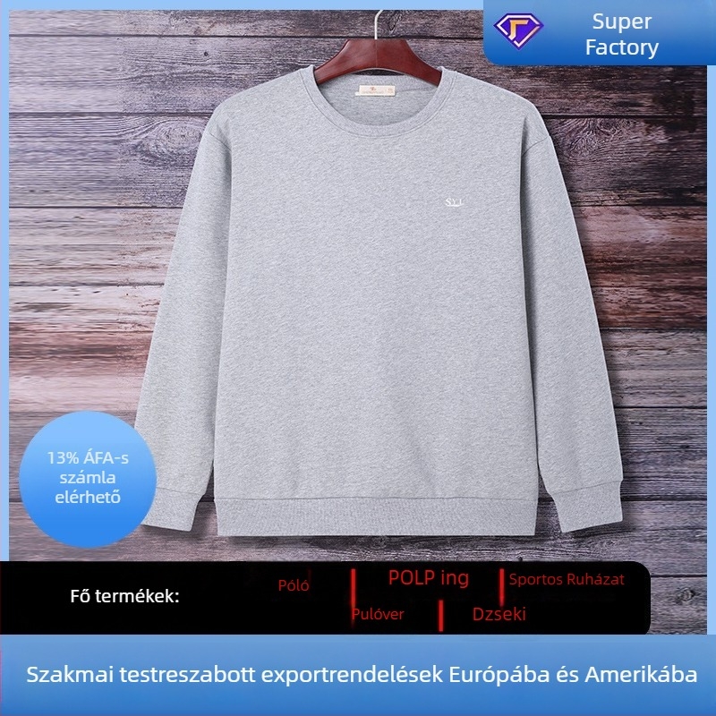 Pulóver, 420 g/m² Silver Fox Velvet anyag, kerek nyak, hosszú ujjú, hímzett dizájn, laza fazon
