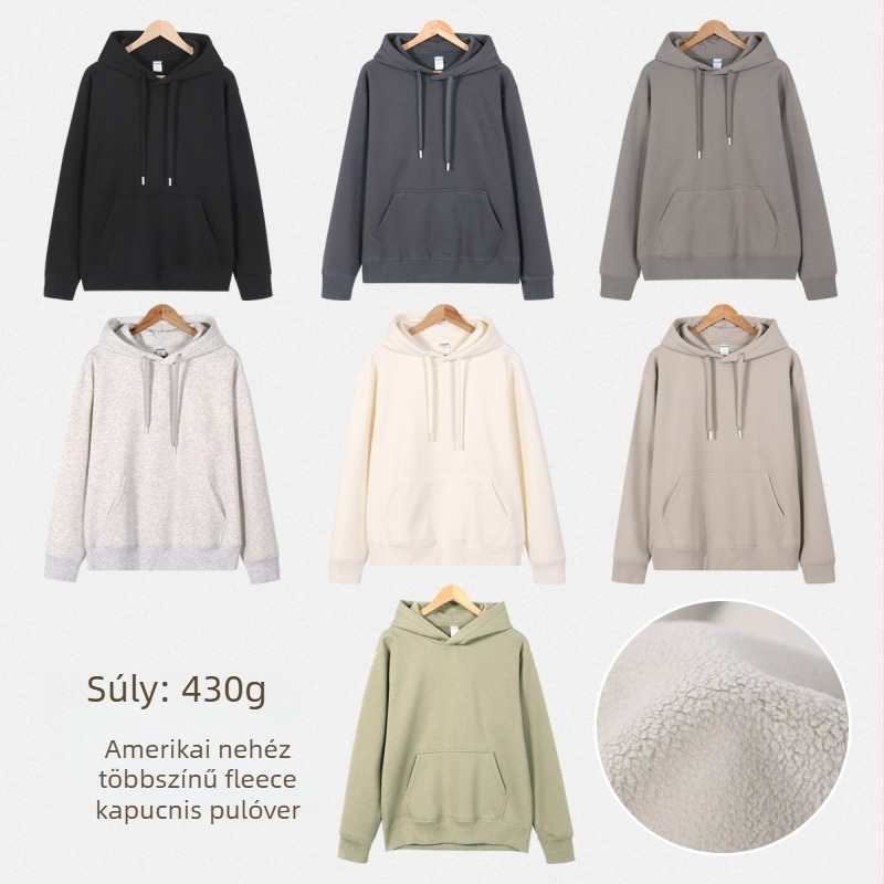 Kapucnis fleece pulóver, 430 g, fleece-bélés, Ori Velvet anyag, pamut 51–70%, egyedi logó nyomtatás