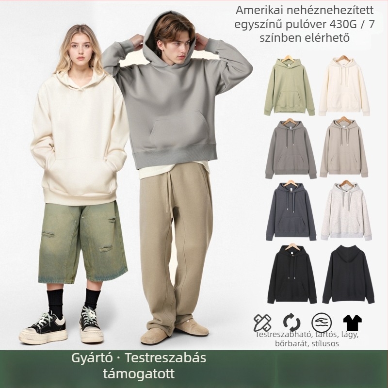 Kapucnis fleece pulóver, 430 g, fleece-bélés, Ori Velvet anyag, pamut 51–70%, egyedi logó nyomtatás