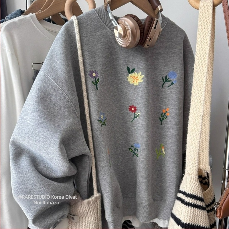 Női oversized kapucnis pulóver fleece béléssel, geometriai mintázat, középhosszú, poliészter