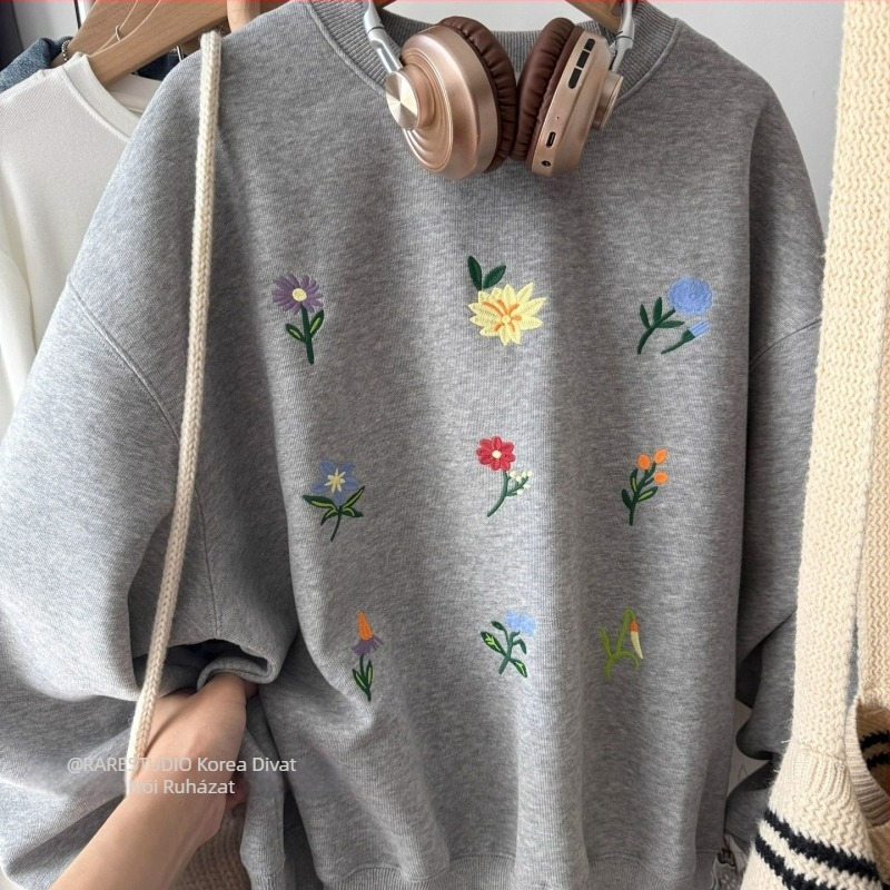 Női oversized kapucnis pulóver fleece béléssel, geometriai mintázat, középhosszú, poliészter