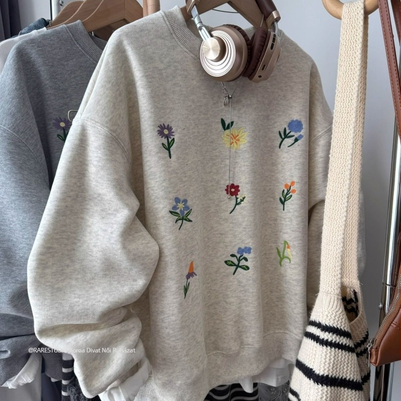 Női oversized kapucnis pulóver fleece béléssel, geometriai mintázat, középhosszú, poliészter