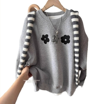 Női kapucnis fleece pulóver, laza szabás, középmélt hosszúságú, hosszú ujjú, geometriai mintázat, poliészter 95%+