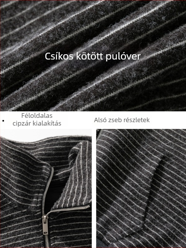 Állálló galléros pulóver csíkos panelekkel, hosszú ujjú, laza szabás, 93,8% poliészter, 6,2% spandex