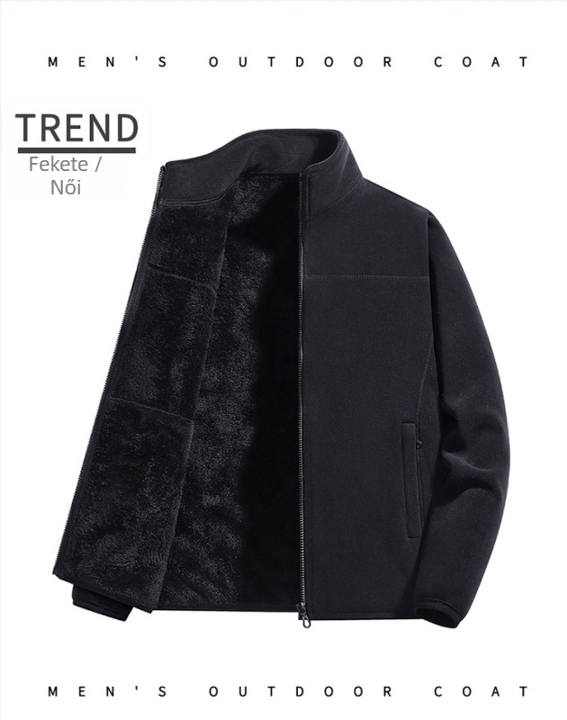 Flízes kabát unisex, állógalléros, külső korall fleece, belső polár bélés, melegen tart