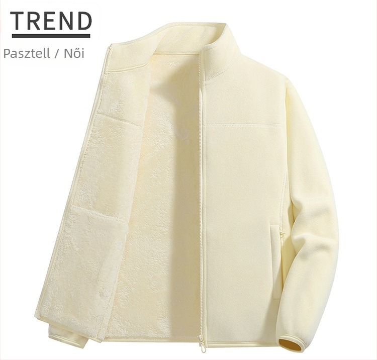 Flízes kabát unisex, állógalléros, külső korall fleece, belső polár bélés, melegen tart