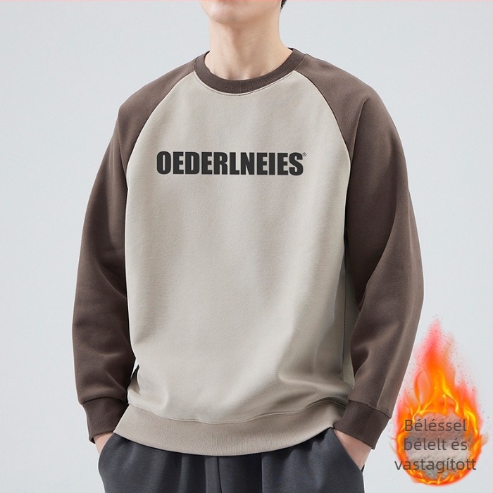 Férfi fleece pulóver, pamut-poliészter keverék, hosszú ujjú, laza szabás, kenguru zseb